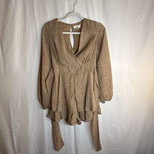 Japna Brown Print  Long Sleeve Romper Size Small Preowned